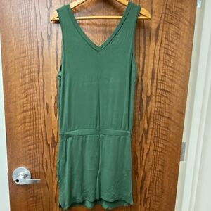 PEYTON Jensen green v neck drawstring waist mini dress romper‎